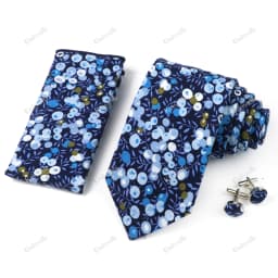 High Quality 7cm Floral Cotton Ties Hanky Cufflink Set Green Blue Skinny Necktie For Men Wedding Party Groom Cravat Accessories
