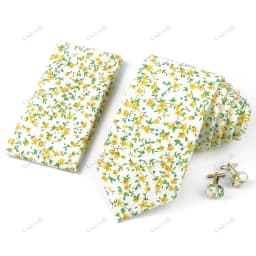 High Quality 7cm Floral Cotton Ties Hanky Cufflink Set Green Blue Skinny Necktie For Men Wedding Party Groom Cravat Accessories