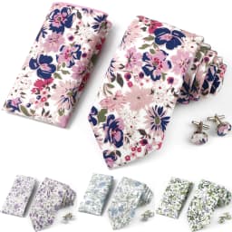 High Quality 7cm Floral Cotton Ties Hanky Cufflink Set Green Blue Skinny Necktie For Men Wedding Party Groom Cravat Accessories