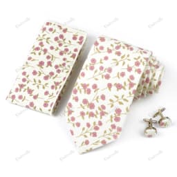 High Quality 7cm Floral Cotton Ties Hanky Cufflink Set Green Blue Skinny Necktie For Men Wedding Party Groom Cravat Accessories