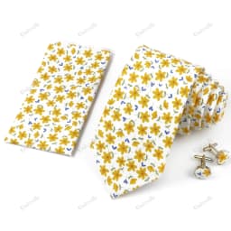 High Quality 7cm Floral Cotton Ties Hanky Cufflink Set Green Blue Skinny Necktie For Men Wedding Party Groom Cravat Accessories