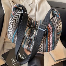 Crossbody Bags Tribal Style Shoulder Bag, Foldable Crossbody Striped Pattern, Flag Theme Hand Washable Edge Painted Lining