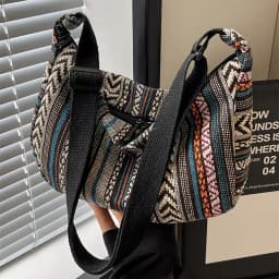 Crossbody Bags Tribal Style Shoulder Bag, Foldable Crossbody Striped Pattern, Flag Theme Hand Washable Edge Painted Lining
