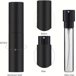 10ml Travel Perfume Atomizer, Refillable Cologne Container, Empty Spray Bottle Suitable for Mini Atomizer Size (Black)
