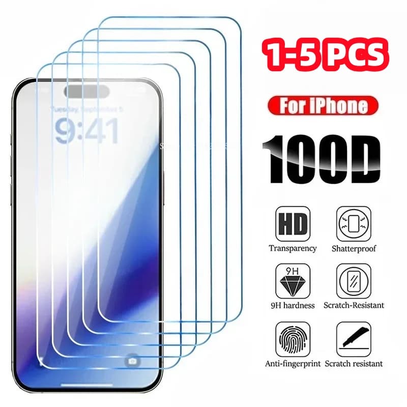 1-5Pcs Tempered Glass For IPhone 17 16 15 14 13 12 11 Pro Max X XR 12Mini 13Mini 6 7 8 14 Plus SE X XS XR Glass Screen Protector