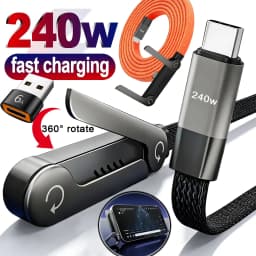 240W Super Fast Charging Data Cable 2-in-1 Folding Stand For IPhone 15-17 For Android Holder Charger Cable C To C, USB To C
