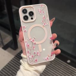 Pink Cherry Elegant Floral Background Design Magnetic Phone Case For iPhone 18 17 16 15 14 13 12 Pro Max 11 16Plus 16E Air Cover
