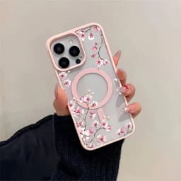 Pink Cherry Elegant Floral Background Design Magnetic Phone Case For iPhone 18 17 16 15 14 13 12 Pro Max 11 16Plus 16E Air Cover