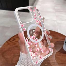 Pink Cherry Elegant Floral Background Design Magnetic Phone Case For iPhone 18 17 16 15 14 13 12 Pro Max 11 16Plus 16E Air Cover