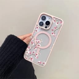 Pink Cherry Elegant Floral Background Design Magnetic Phone Case For iPhone 18 17 16 15 14 13 12 Pro Max 11 16Plus 16E Air Cover
