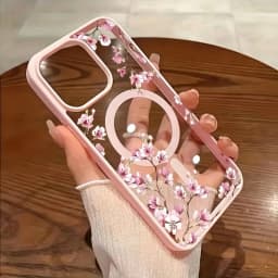 Pink Cherry Elegant Floral Background Design Magnetic Phone Case For iPhone 18 17 16 15 14 13 12 Pro Max 11 16Plus 16E Air Cover