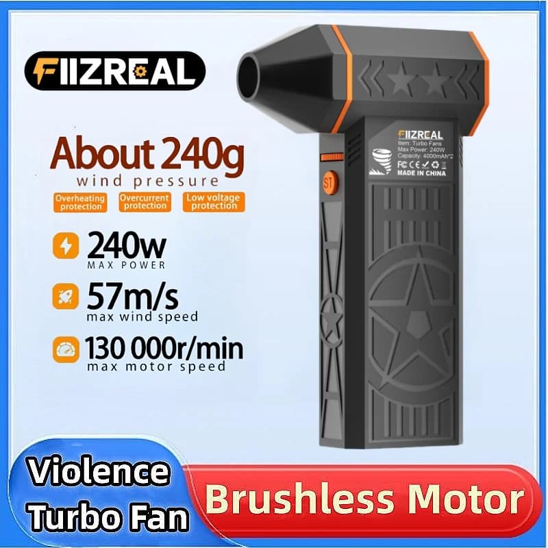 Fiizreal X50 240W Brushless Turbo Fan 57m/s 8000mAh Dual Battery 15W Type-C Magnetic Nozzle