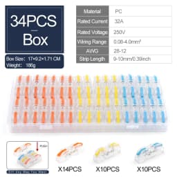 34PCS Boxed Lever Quick Home Wire Connectors Terminals Conductor Spliceable Butt Wiring Block Reusable Electrical Connectors