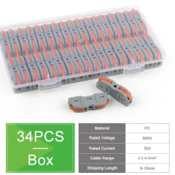 34PCS Boxed Lever Quick Home Wire Connectors Terminals Conductor Spliceable Butt Wiring Block Reusable Electrical Connectors