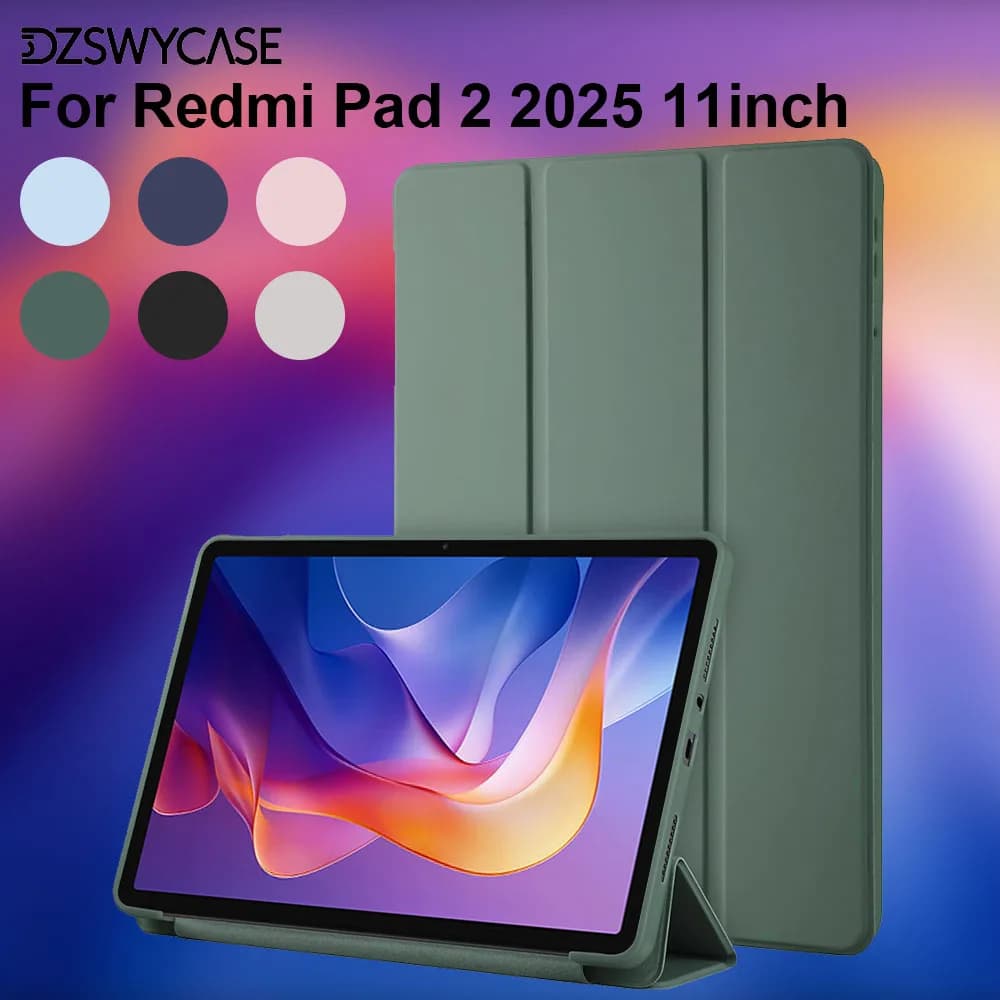 Silicone Case for Xiaomi Redmi Pad 2 11 Inch 2025, Ultra Thin Trifold Stand PU Leather Protective Cover, Auto Sleep / Wake