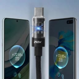 240W Nylon Cable USB Type C Super Fast Charging Cable For Samsung Xiaomi Huawei Honor LED Digital Display Fast Charger Data Cord