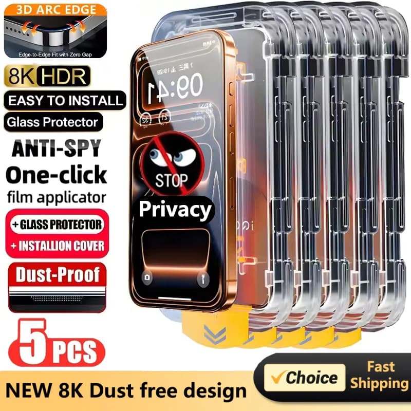5Pcs Oleophobic Coating Dust Free Privacy Screen Protector For iPhone 17 Pro Max 15 13 11 12 14 16 Pro Easy Installation Glass