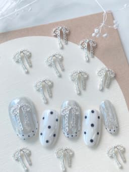 20PCS 3D Silver French Style Bow Metal Manicure Accessoire Nail Decoration Alloy Lacework Ribbon Nails Art Charms