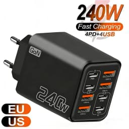 240W GaN USB C Charger 8 in 1 Fast Charging Phone Charger Power Adapter For iPhone Samsung Xiaomi Type C EU/US Plug Wall Charger