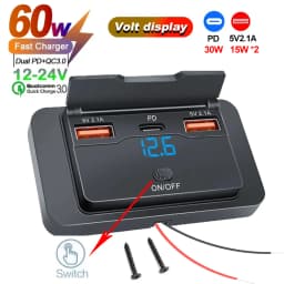 Car Charger Socket Adapter with Switch 2/4 Ports 12V 24V PD QC3.0 Charging Splitter Outlet for Bus RV ATV Truck Boat