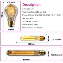Retro Edison Light Bulb E27 40W 220V A60 ST64 G80 G95 T45 Incandescent Bulb Ampoule Vintage Edison Lamp Filament For Home Decor