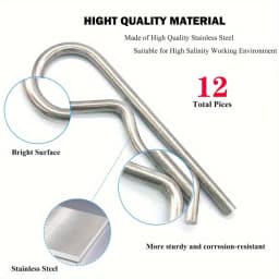 12PCS, 304 Stainless Steel Stool Nail R-Clip, Anti-Corrosion and Rust Proof, Industrial Fixed Trailer Locking System Accessories