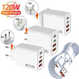 120W Quick Charger PD 4 Ports USB C Charger Type C USB Phone Charger Fast Charging Adapter for Samsung iPhone Huawei Xiaomi NEW