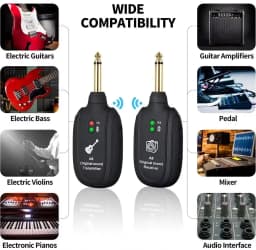 Miwayer A8 Guitar Wireless System - Built-in Rechargeable Transmitter & Receiver for Electric Guitar/Bass