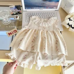 Two-Piece Set Sleeveless Princess Dress with Floral Print, Summer Thin Outfit for Baby Girls Baby Girl Cute Floral Skirt