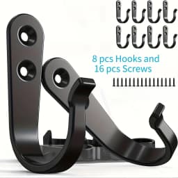 24pcs(8 Hooks 16 Screws) Heavy-Duty Iron Coat Hooks,Anti-Rust Wall Mounted for Home Office Industrial,Multiple Styles Available