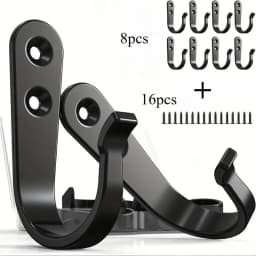 24pcs(8 Hooks 16 Screws) Heavy-Duty Iron Coat Hooks,Anti-Rust Wall Mounted for Home Office Industrial,Multiple Styles Available