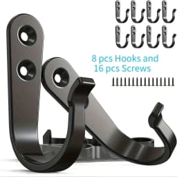 24pcs(8 Hooks 16 Screws) Heavy-Duty Iron Coat Hooks,Anti-Rust Wall Mounted for Home Office Industrial,Multiple Styles Available