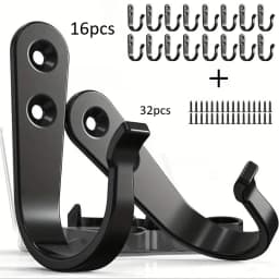 24pcs(8 Hooks 16 Screws) Heavy-Duty Iron Coat Hooks,Anti-Rust Wall Mounted for Home Office Industrial,Multiple Styles Available