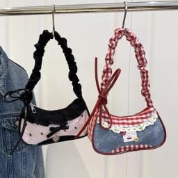 Fashion Grid Women Bag Lace Ribbon Stretchable Shoulder Strap Single Shoulder Underarm Bag Daily Commuting Student Handbag