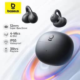 Baseus BC1 Ear Clip Earbuds Open Ear Wireless Earphones Bluetooth 6.0 Clip On Sports Headphones 4-Mics Super Bass IP55 Ear buds