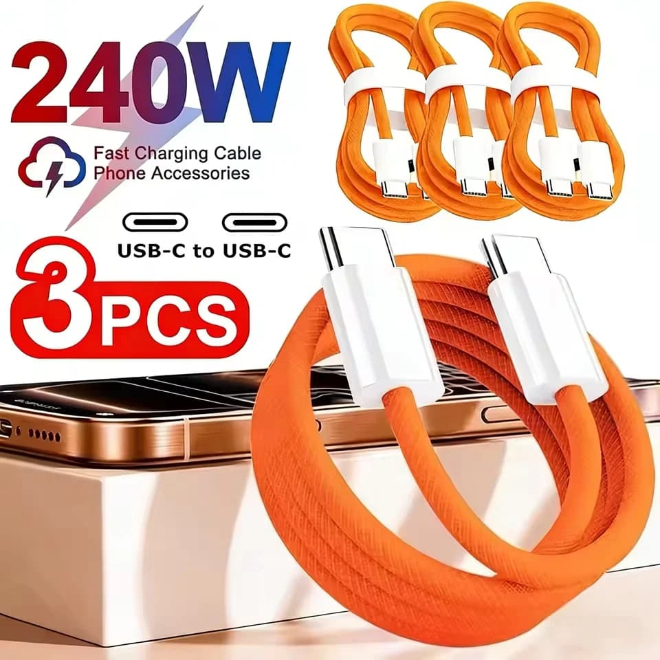 3PCS USB C Cable to USB C 240W Fast Charging Charger Cable Supports Fast Charging For iPhone 17 16 15 Samsung Huawei Xiaomi Etc