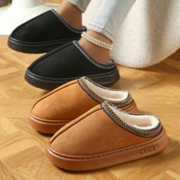 Hot Winter Women Slippers Plush Interior Anti Slip Thick Sole Fashion Embroidered Warm House Shoes for Ladies