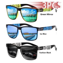 3PCS Fashion Classic Square UV400 Sunglasses Men Women Driving Fishing Colorful Trendy Lightweight Outdoor Goggles