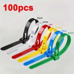 100PCS Reusable Self-Locking Nylon Cord Ties SecureFastening MixedColors Durable Flexible Ribbed Design for Indoor&Outdoor