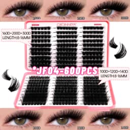 GROINNEYA Lashes Cluster DIY Lash Extension Mixed Tray Clusters Eyelashes Fluffy Volume Individual Lashes Cat Eye Lash Extension