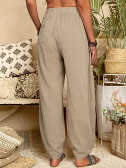 Women Cotton Pants Summer Casual Vintage Pockets Thin Beach Trousers Female Elastic Waist Wide Leg Retro Loose Harem Pants