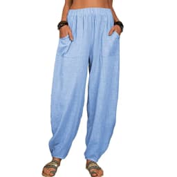 Women Cotton Pants Summer Casual Vintage Pockets Thin Beach Trousers Female Elastic Waist Wide Leg Retro Loose Harem Pants