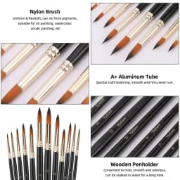 Yutiars Professional Artist Paint Brush Set 12 Pieces with Premium Synthetic Nylon Bristles for Watercolor, Oil, Acrylic, Face