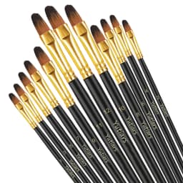Yutiars Professional Artist Paint Brush Set 12 Pieces with Premium Synthetic Nylon Bristles for Watercolor, Oil, Acrylic, Face