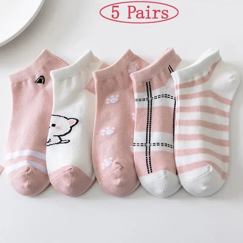 5 Pairs of Cute Cat Fashion Iadies Casual Short Socks 5 Pairs of Cute Cat Fashion Iadies Casual Short Socks