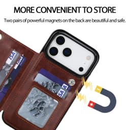 Wallet Solid Color Double Buckle With Card Slot Magnetic Flip Leather Case For iPhone Air 17 Pro Max Shockproof Protective Cover