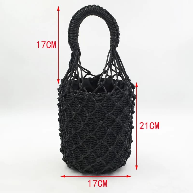 2 Pcs Woven Women Handbag Female Straw Mesh Bag Bohemian Summer Beach Bags Handmade Bucket Net Bag Rattan Knitte Top-handle Tote