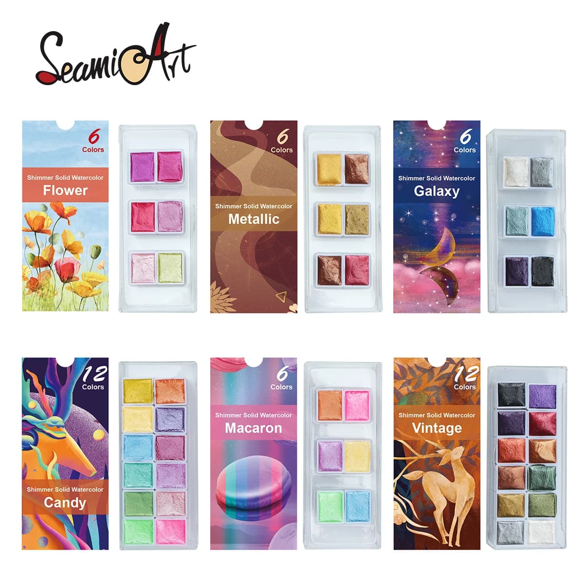 Seamiart 6/12 Watercolor Paint Set Metallic Glitter For Artists School Stationery Graffiti Tool Solid Pigment Art Supplies