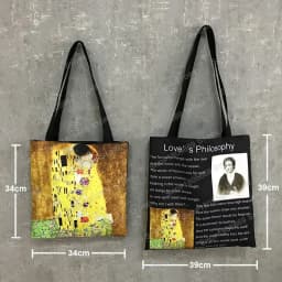 Vintage Painting Kiss / Water Lily Totes Women Handbag Monet / Gustav Klimt Canvas Shoulder Bag for Travel Shopping Bags Gift