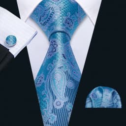 New Classic Men's Ties 8cm Blue Plaid Dot Striped Business Necktie Handkerchief Wedding Party Tie Set Gravatas DiBanGu